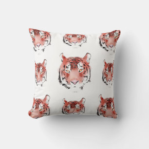 Red Tiger Watercolor Zodiac Animal Kudde