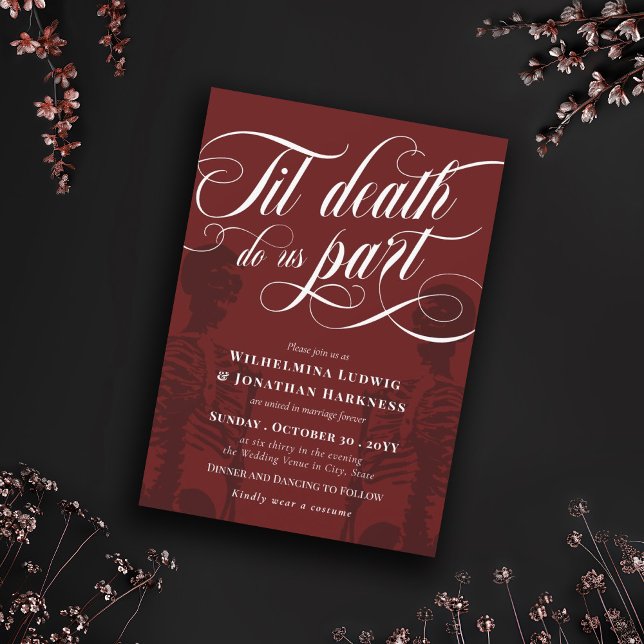 Red Til Death do us part Skeleton Goth Bröllop Inbjudningar (Skapare uppladdad)