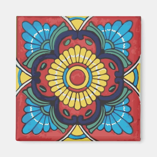 Red tile mexican talavera ceramics magnet (Framsidan)