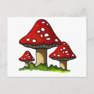 Red Toadtstools, Mushroom: Freehand Art Vykort