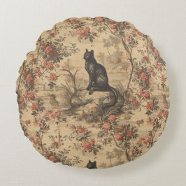 Red Toile Chinoiserie Cat Damask Rund Kudde