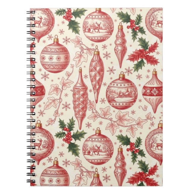 Red Toile Chinoiserie Christmas Ornaments Anteckningsbok (Framsidan)