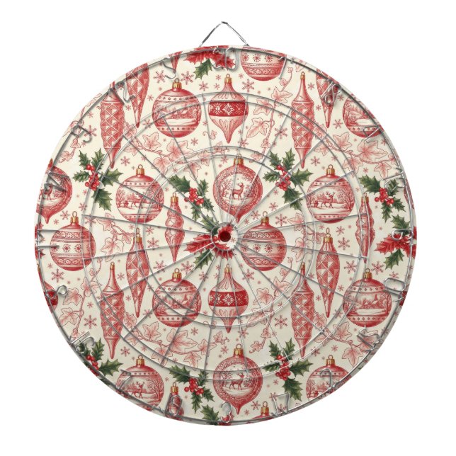 Red Toile Chinoiserie Christmas Ornaments Darttavla (Framsidan)