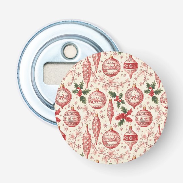 Red Toile Chinoiserie Christmas Ornaments Flasköppnare (Framsidan)