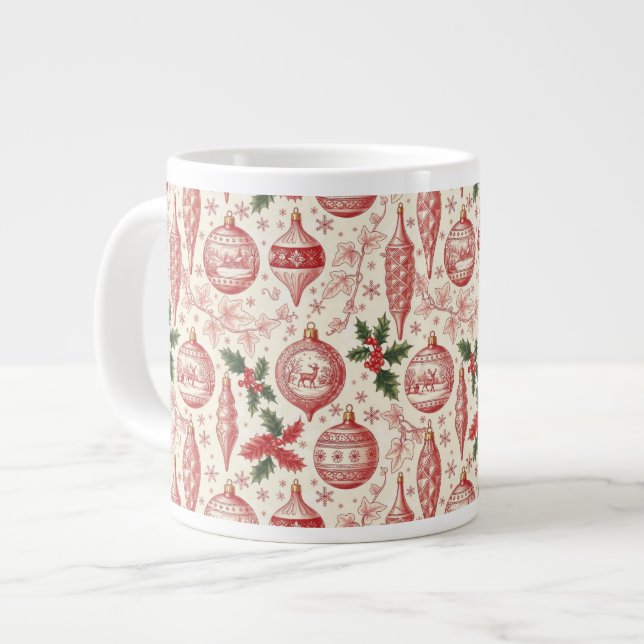 Red Toile Chinoiserie Christmas Ornaments Jumbo Mugg (Framsida vänster)