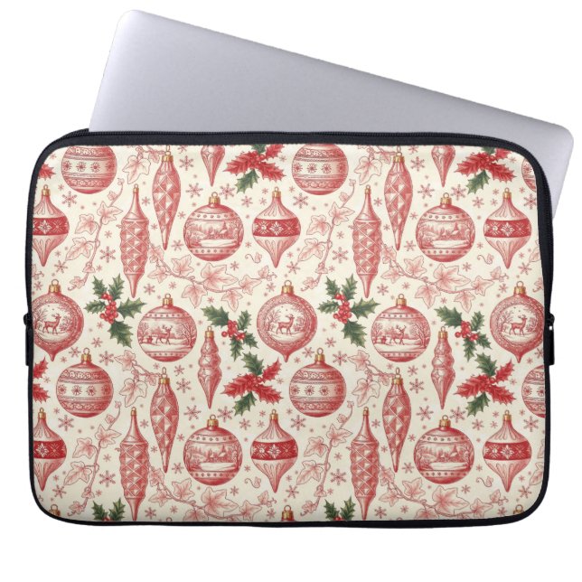 Red Toile Chinoiserie Christmas Ornaments Laptop Fodral (Framsidan)