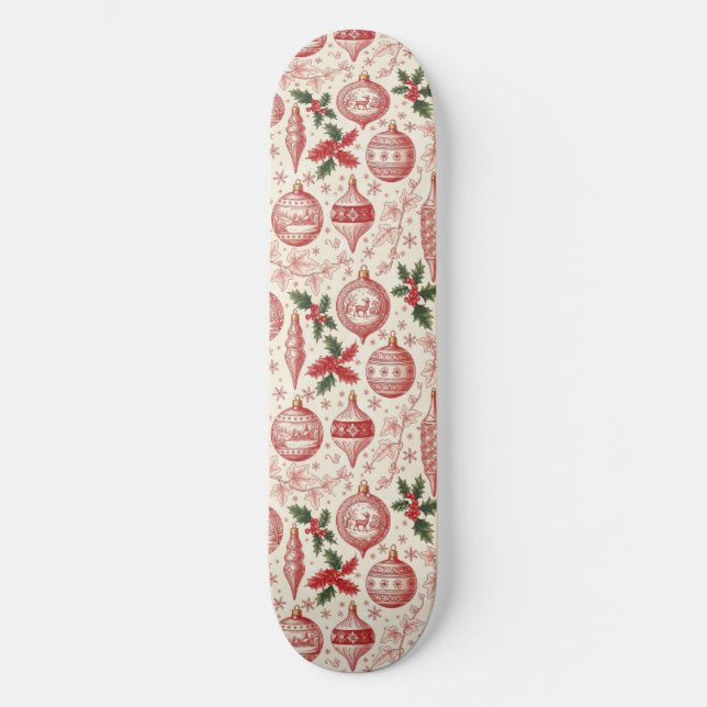 Red Toile Chinoiserie Christmas Ornaments Mini Skateboard Bräda 18,5 Cm (Framsida)