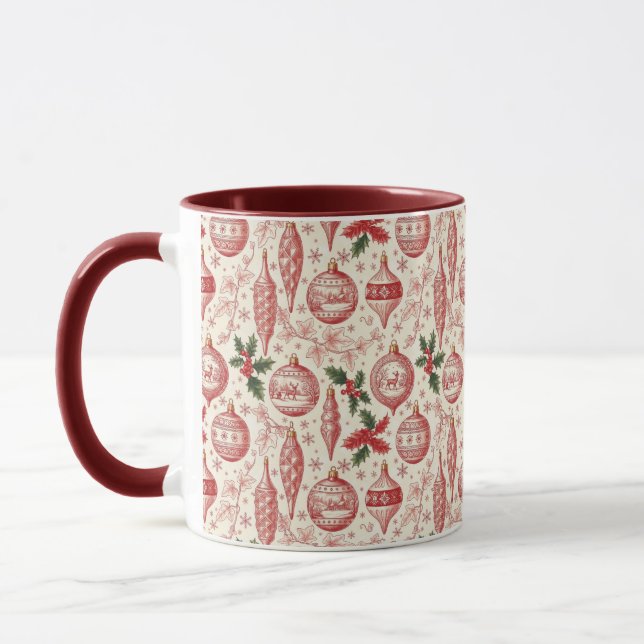 Red Toile Chinoiserie Christmas Ornaments Mugg (Vänster)