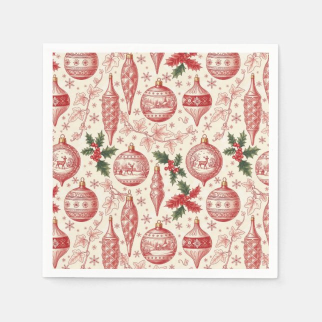 Red Toile Chinoiserie Christmas Ornaments Pappersservett (Framsidan)