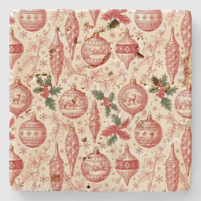 Red Toile Chinoiserie Christmas Ornaments Stenunderlägg (Framsidan)
