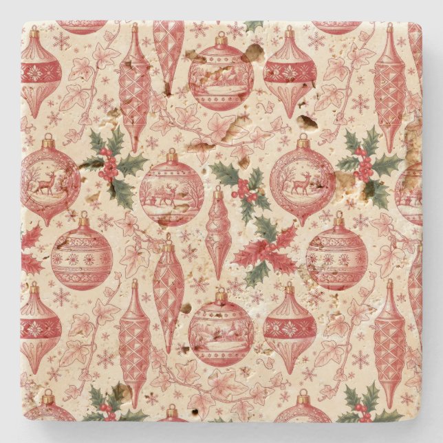 Red Toile Chinoiserie Christmas Ornaments Stenunderlägg (Framsidan)