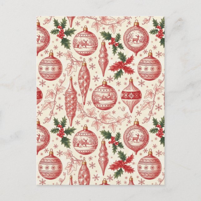 Red Toile Chinoiserie Christmas Ornaments Vykort (Framsida)