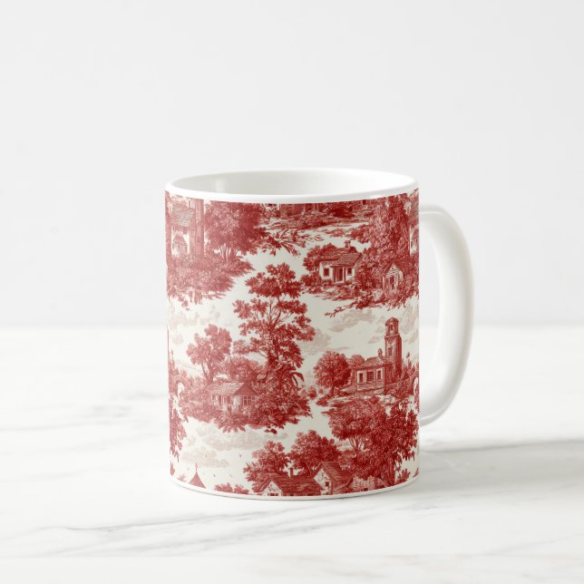 Red Toile Countryside Scene (8) Kaffemugg (Framsida höger)