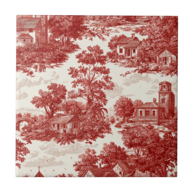 Red Toile Countryside Scene (8) Kakelplatta (Framsidan)