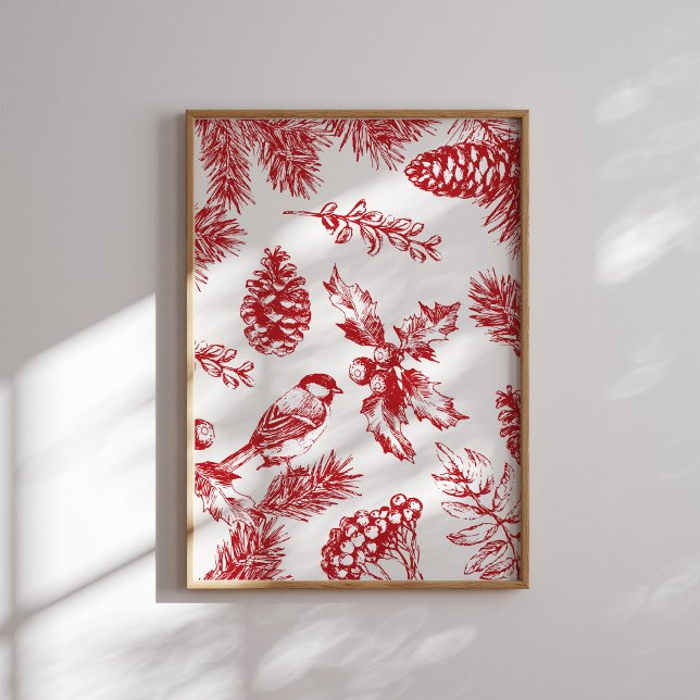 Red Toile jul Bird and Gräs Poster (Skapare uppladdad)