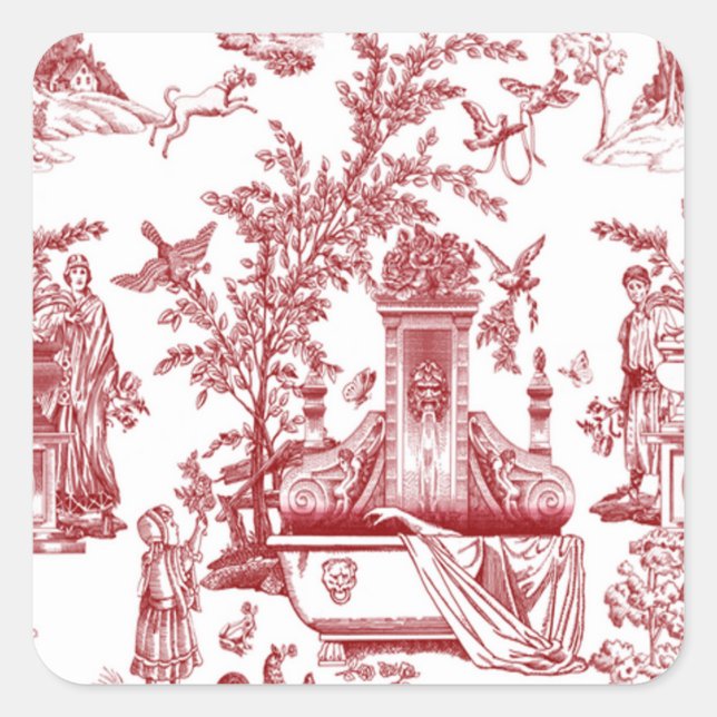 Red Toile Mönster Design Fyrkantigt Klistermärke (Framsida)