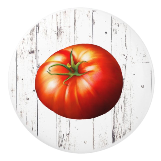 Red TOMATO White Wood Rustic Farmhouse Kitchen Knopp (Framsidan)