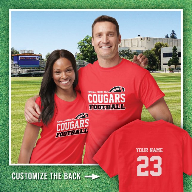 Red Tomball Jr. High Cougars Football namn # T Shirt (Skapare uppladdad)