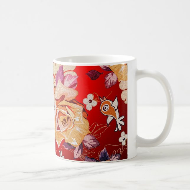 Red Tones Rustic Hand plockade Ro & Birds Kaffemugg (Höger)
