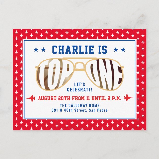 Red TopOne Fighter Pilot Thélig First Birthday Vykort (Framsida)