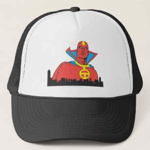 Red Tornado bakom Cityscape Truckerkeps