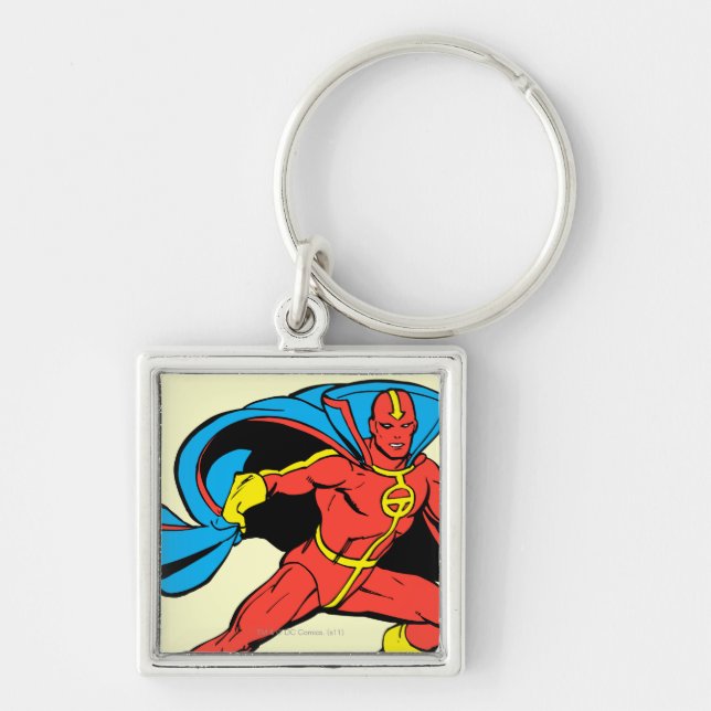 Red Tornado Cape Pose Fyrkantig Silverfärgad Nyckelring (Framsidan)