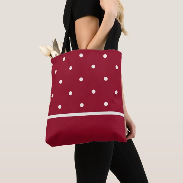 Red Tote med Cream Dots - Perfekt för Helgdagar Tygkasse (Närbild)
