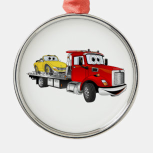 Red Tow Lastbil Flatbed Tecknad Julgransprydnad Metall