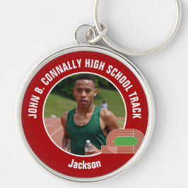 Red Track & Field Photo High School Athlete Rund Silverfärgad Nyckelring