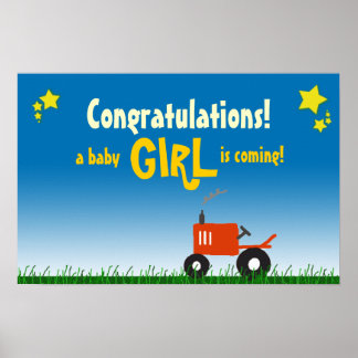 Red Tractor Baby Shower Poster: Girl Poster