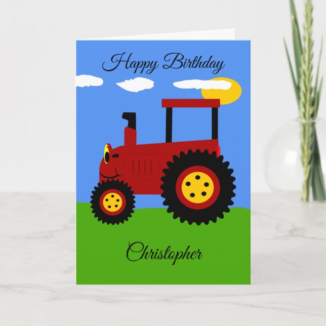 Red Tractor Birthday Card Kort (Framsida)
