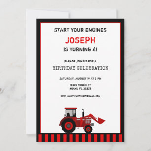 Red Tractor Birthday-inbjudan Inbjudningar