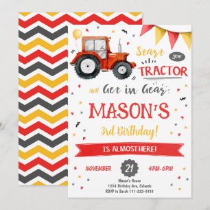 Red Tractor Birthday-inbjudan Inbjudningar