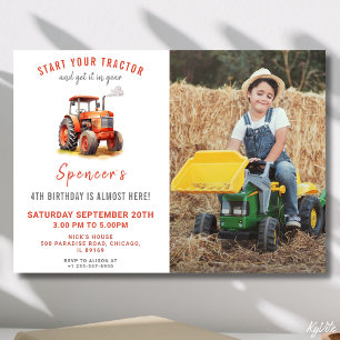 Red Tractor Birthday-inbjudan med foto Inbjudningar