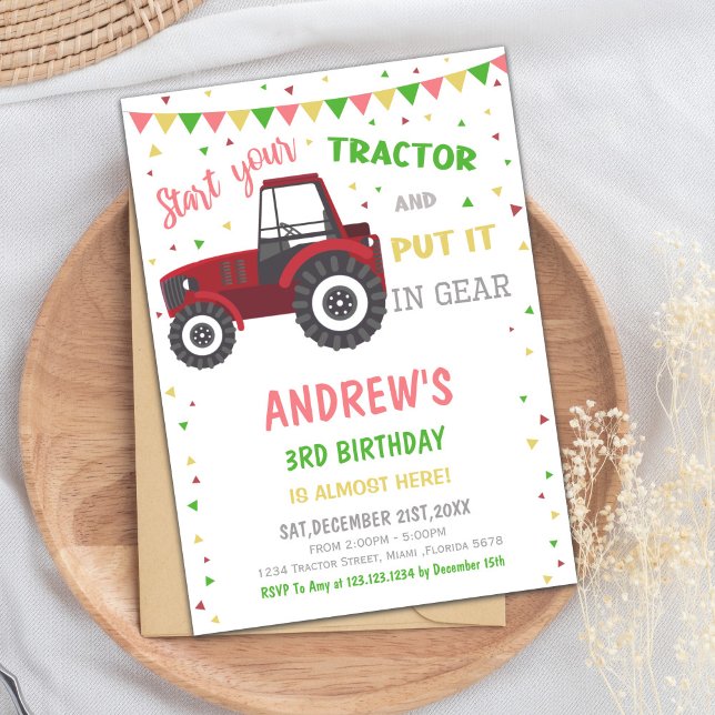 Red Tractor Birthday-inbjudningar Inbjudningar (Red Tractor Birthday Invitations)