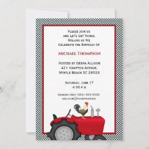 Red Tractor Birthday-inbjudningar Inbjudningar