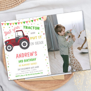 Red Tractor Birthday-inbjudningar med foto Inbjudningar