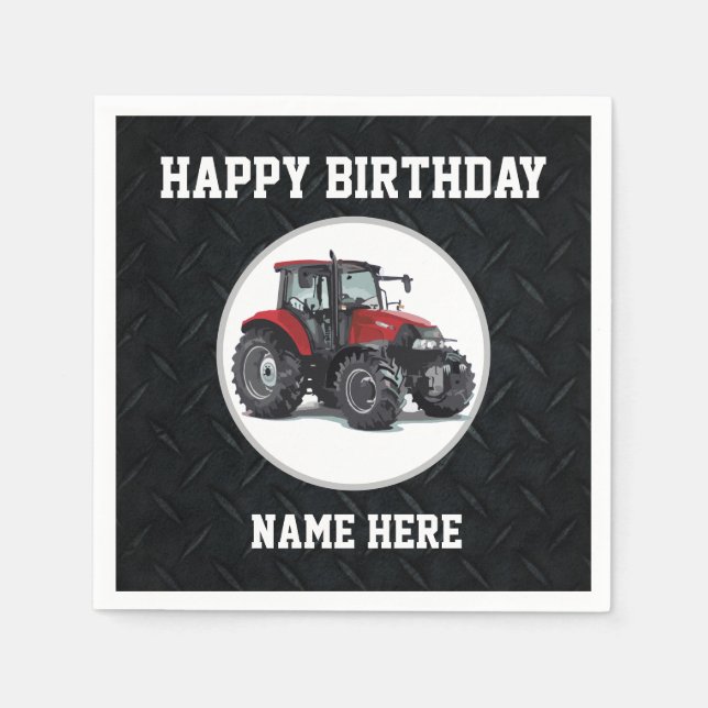 Red Tractor Birthday Namn Farmer Pappersservett (Framsidan)