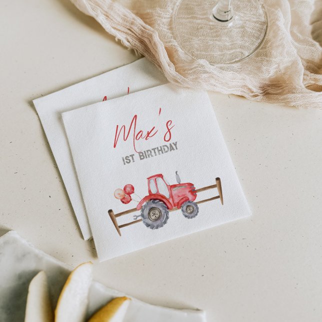 Red Tractor Birthday Napkins Pappersservett (Skapare uppladdad)