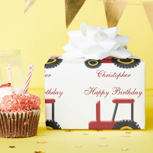 Red Tractor Birthday Presentpapper (Födelsedagsfest)