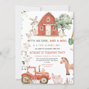 Red Tractor Boskap Oink Baa Moo Birthday Inbjudningar