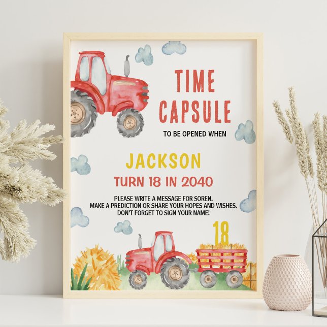 Red Tractor Farm Birthday Time Capsule-tecken Poster (Skapare uppladdad)
