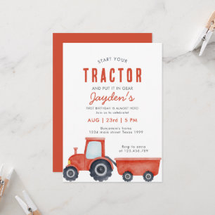 Red Tractor Farm Boy 1:a födelsedagsinbjudan Inbjudningar