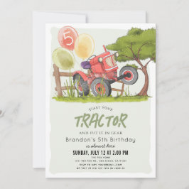 Red Tractor Farm Boy Barns födelsedag Inbjudningar