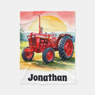 Red Tractor Farm Boy Blanket Personlig Fleecefilt