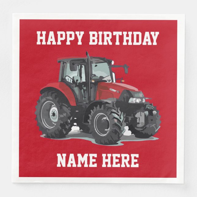 Red Tractor Farming Birthday Napkins Pappersservett (Framsida)