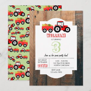 Red Tractor Lastbil Farm Producducer Birthday Inbjudningar