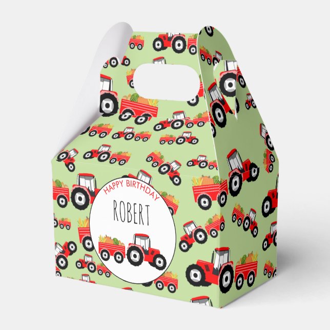 Red Tractor Lastbil Farm Producducer Birthday Presentaskar (Framsidan Sidan)