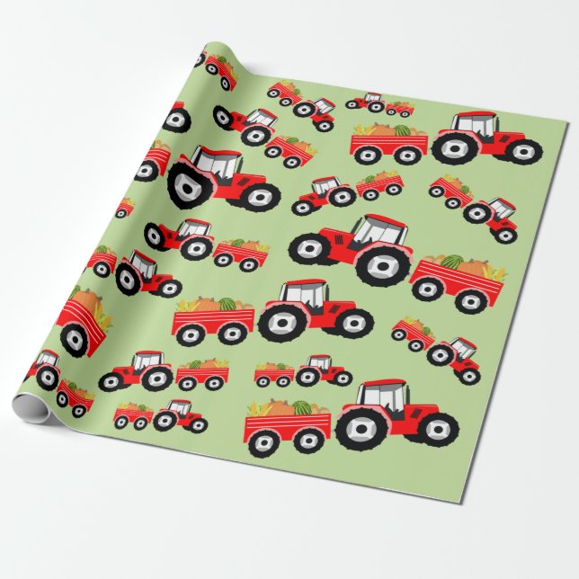 Red Tractor Lastbil Farm Products Wrapping Presentpapper (Utrullad)