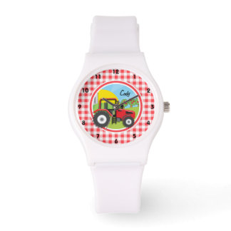 Red Tractor on Red and White Gingham Armbandsur